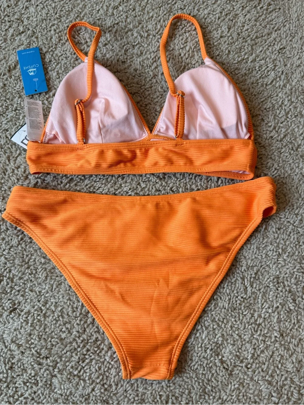 Cupshe Vibrant Orange Ribbed Bikini 2 piece set Size Medium Vacay Vibes
